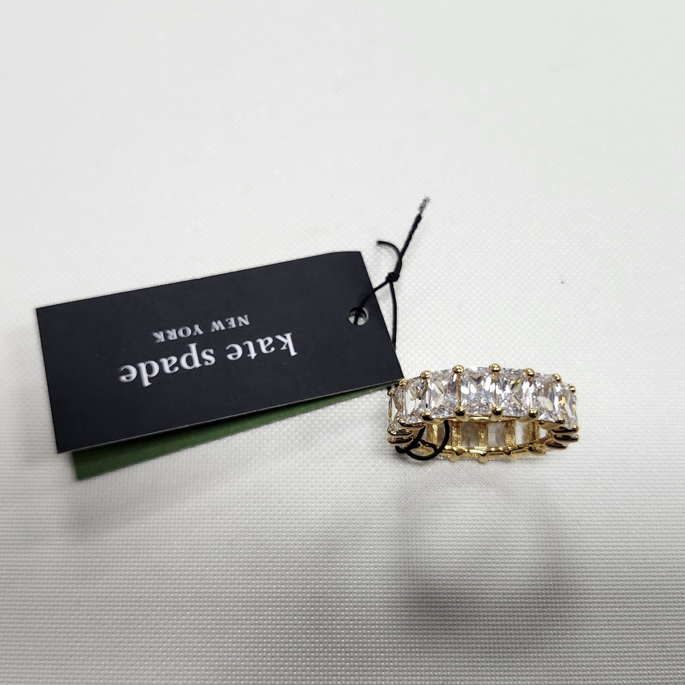 NWT Kate Spade Gold-Tone Baguette Cubic Zirconia Eternity Band Ring Size 8